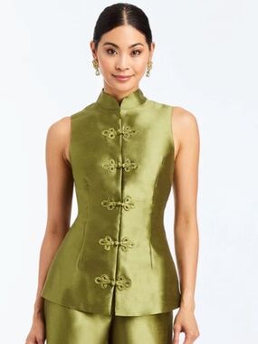 Mestiza new york sz 2 olive green Tamara top mandarin collar frog clasp closures